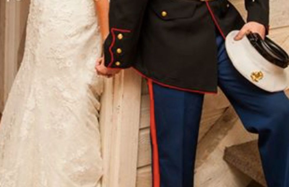 The Powerful Photo of a U.S. Marine and His Bride Moments Before Their Wedding That's Going Viral