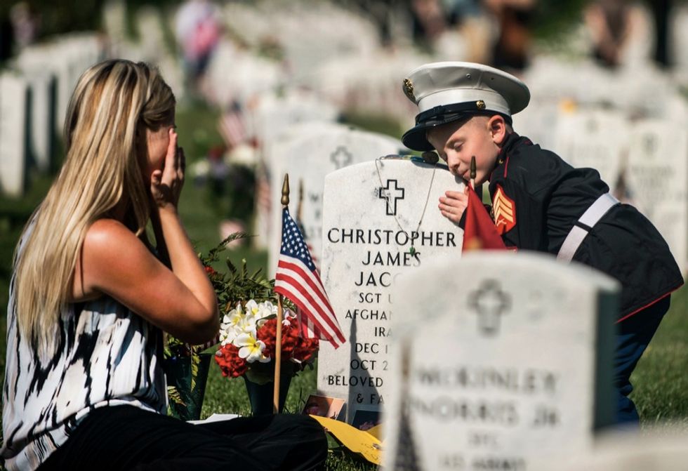 He Is Always Watching Over Me': 4-Year-Old Boy in Dress Uniform Makes Poignant Visit to Dad's Arlington Grave on Memorial Day