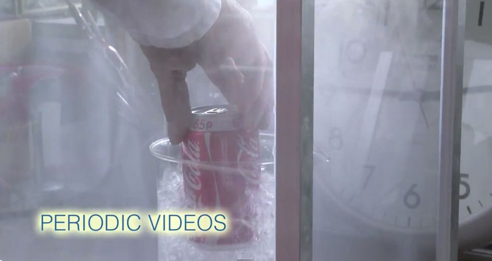 Watch What Happens When Professor Drops Can of Coke Into Bucket of Liquid Nitrogen