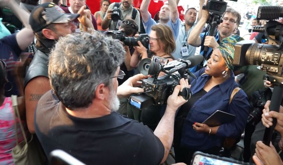 Watch How Crowd Made Up of Veterans, Bikers Reacts to Woman’s Anti-Police Rant at NYC Flag Burning