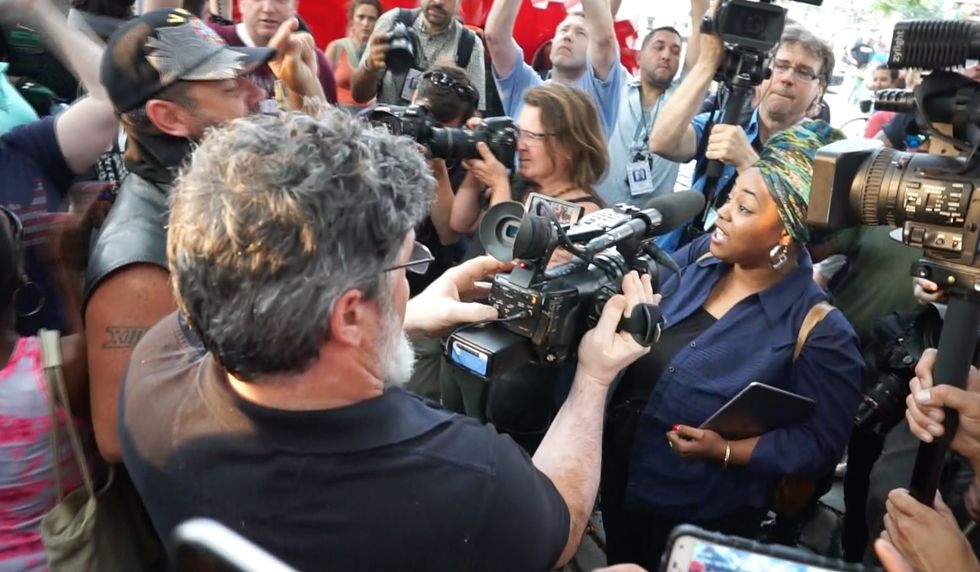 Watch How Crowd Made Up of Veterans, Bikers Reacts to Woman’s Anti-Police Rant at NYC Flag Burning