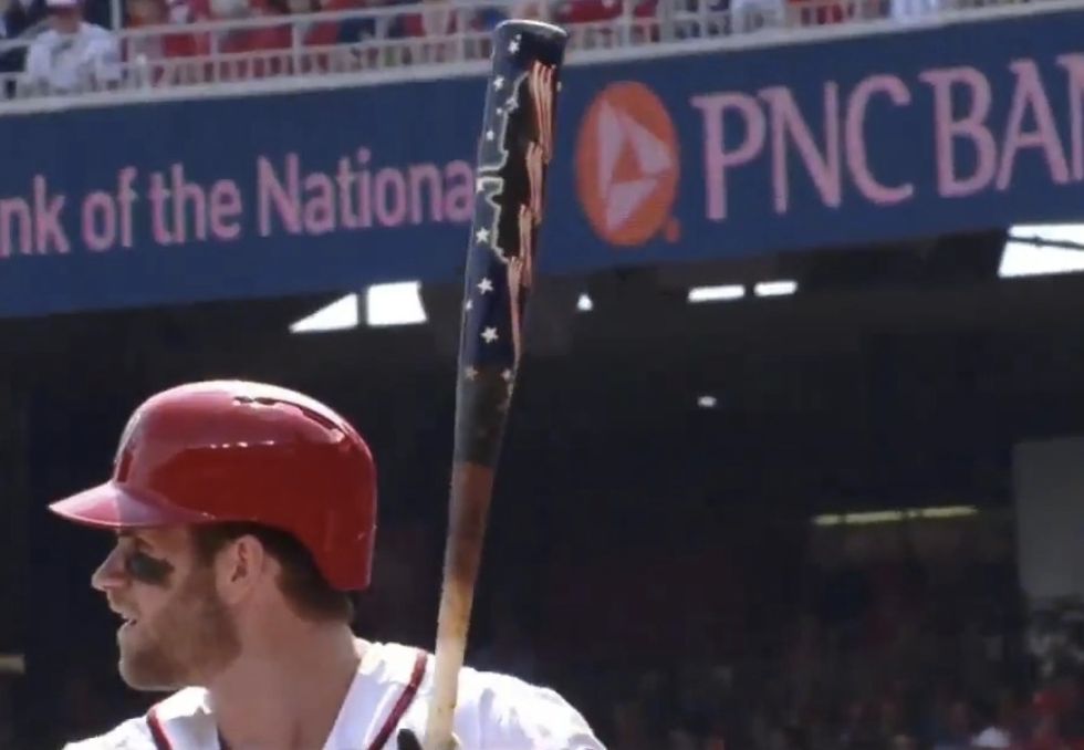 Nationals' Star Steps Up to the Plate in Washington and Takes One Big Swing With 'Patriotic' Bat