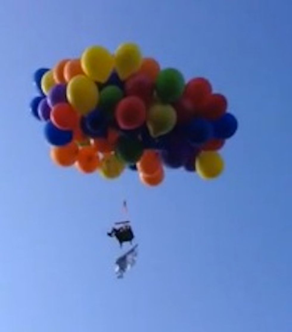 Canadian Man Launches Himself Into the Air on a Lawn Chair Connected to Over 100 Helium Balloons, and We Bet You Can Guess Who Was Waiting for Him When He Came Down