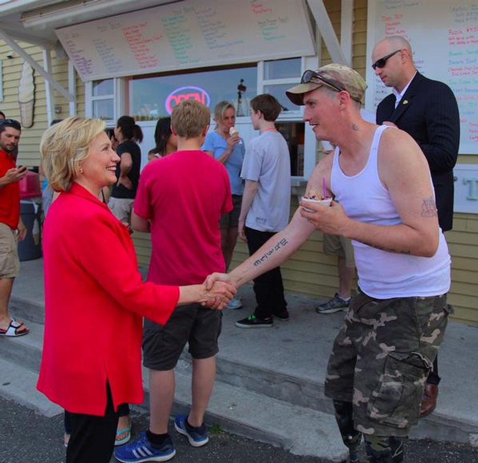 Hillary Deletes Photo of Her Shaking Hands With Potential Voter — Likely After Noticing His Tattoo