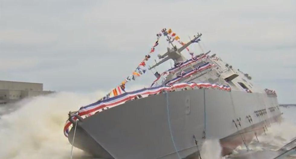 Want to See How a New $360 Million Combat Ship Makes It Into the Water?
