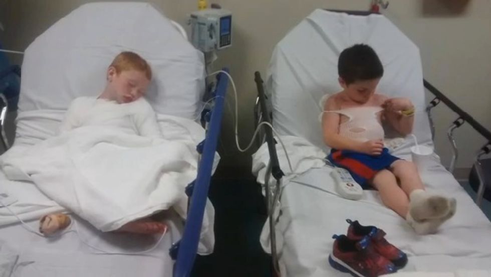 Horrified Mother Watches Her Sons Writhe in Pain as Their Severely Sunburned Bodies Break Out in Blisters After She Says Daycare Didn't Put on Sunscreen (Graphic Photos)