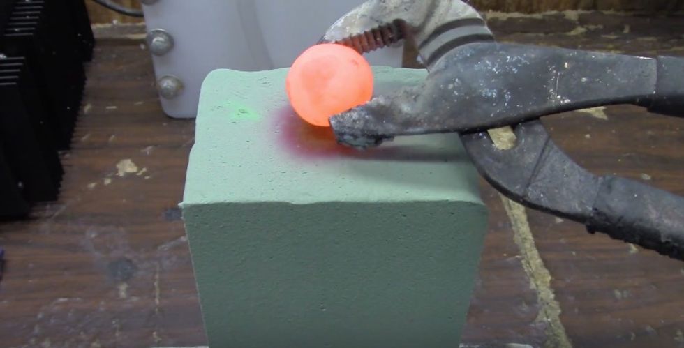 Something 'Mind-Bending' Happens After Red-Hot Nickel Ball Is Placed on Block of Floral Foam: 'Wow