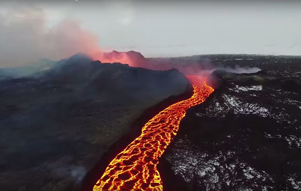 How Crazy': Stunning Drone Video Footage Captures 'Red Hot Lava Lake in Freezing Cold Iceland
