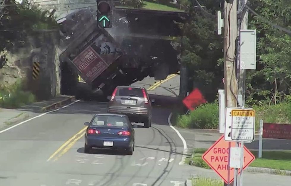 Watch: Infamous Boston-Area Overpass Destroys This Box Truck in Seconds