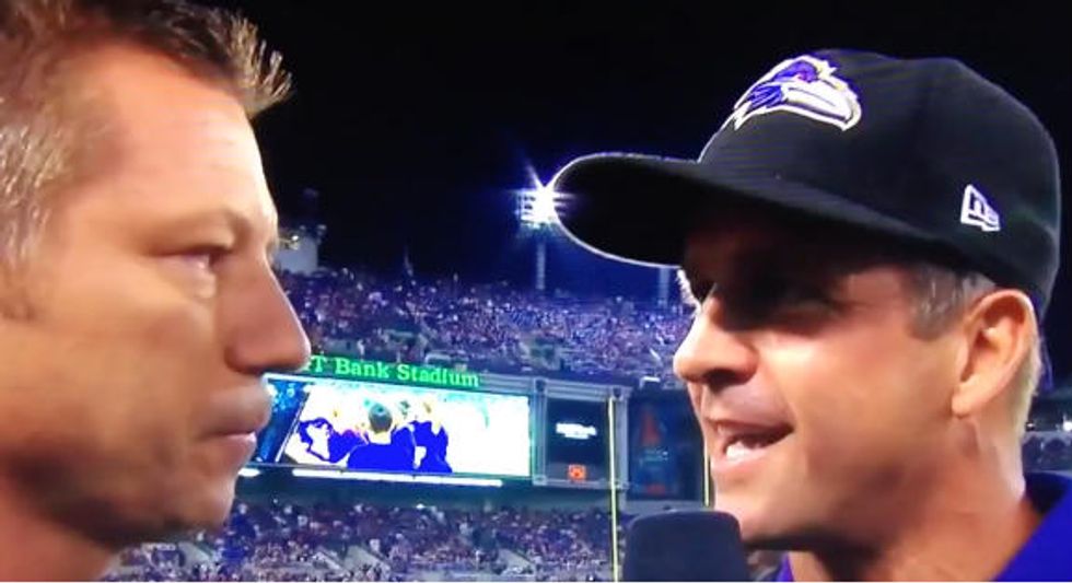 Ravens Coach John Harbaugh Called a ‘Jerk’ Over This Tense Halftime Interview With Sideline Reporter