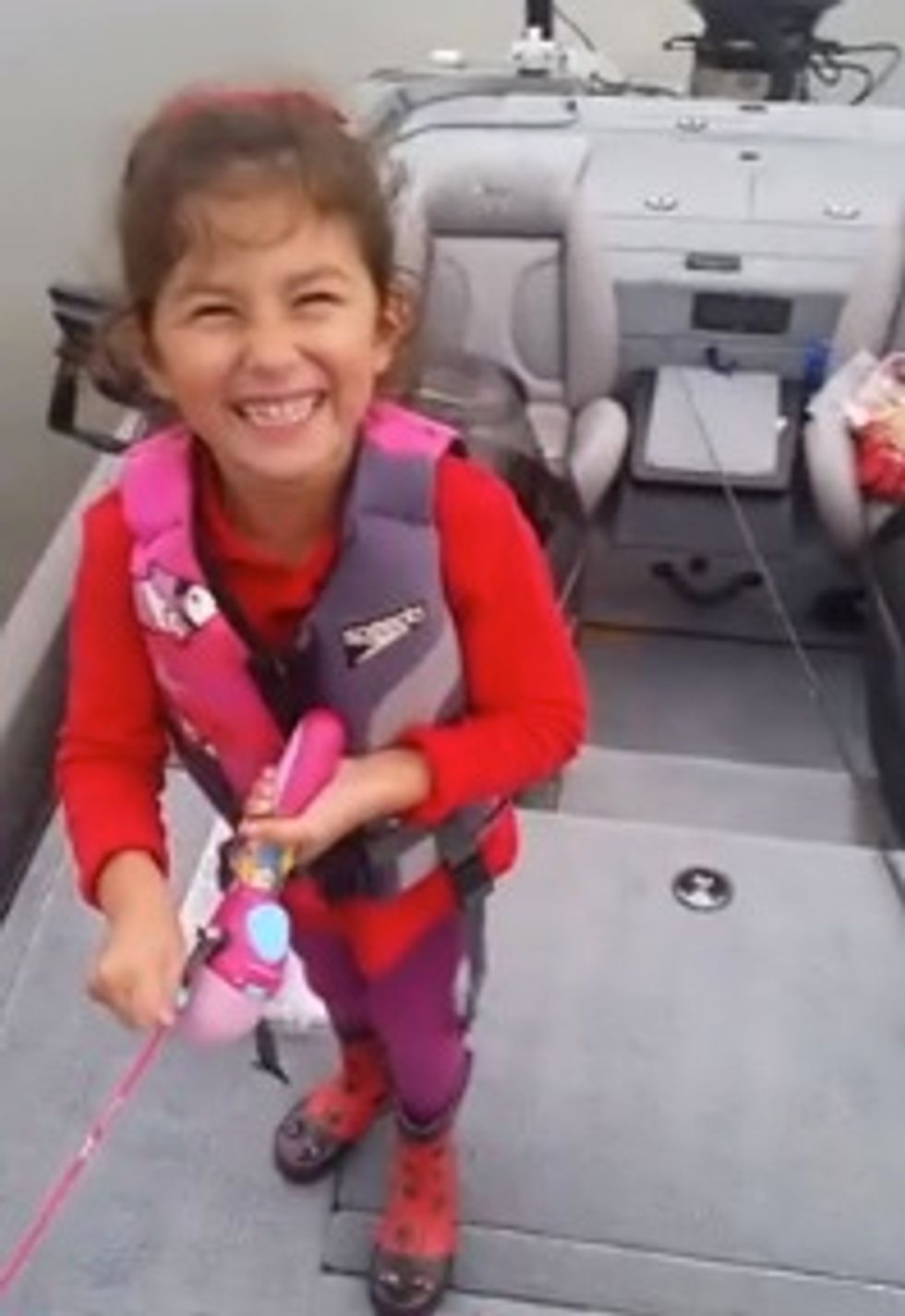 Little Girl With Her Barbie Fishing Pole 'Crushes Huge Bass