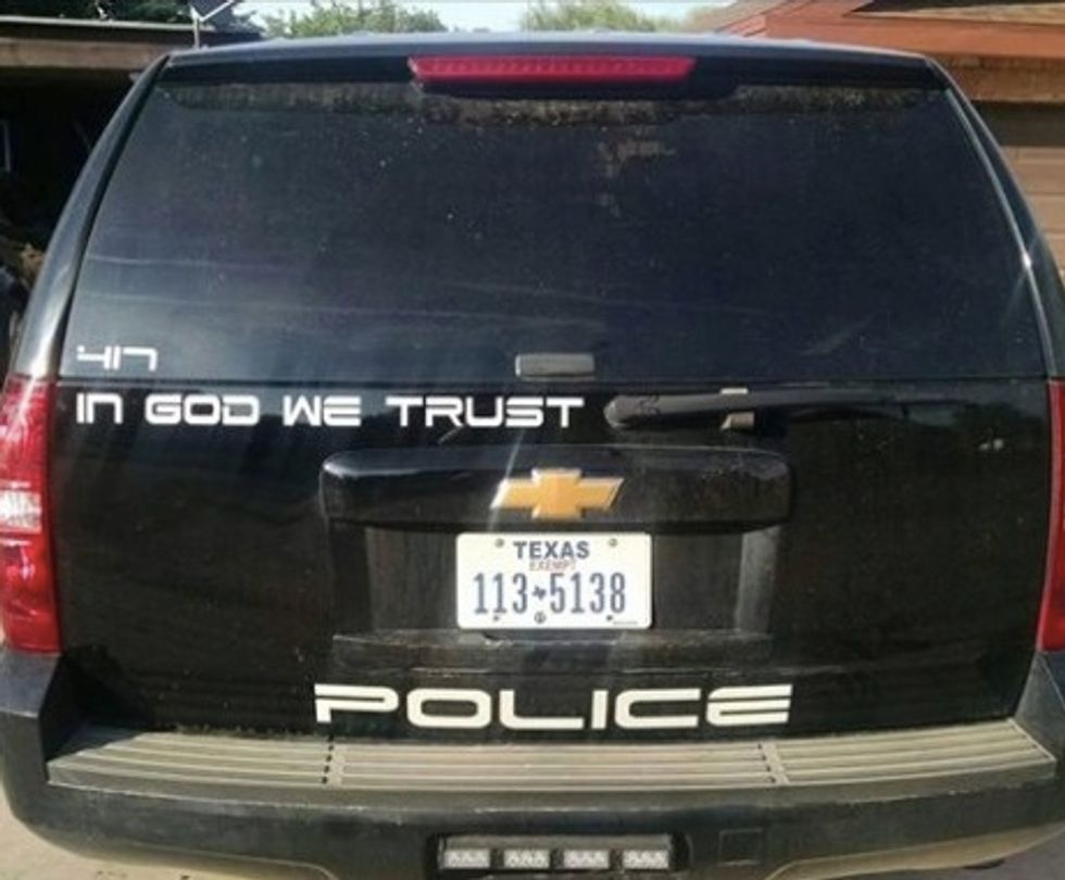 Texas Police Chief's Absolutely Defiant, Four-Word Insult to Atheists Who Demand That He Ban 'In God We Trust' Decals