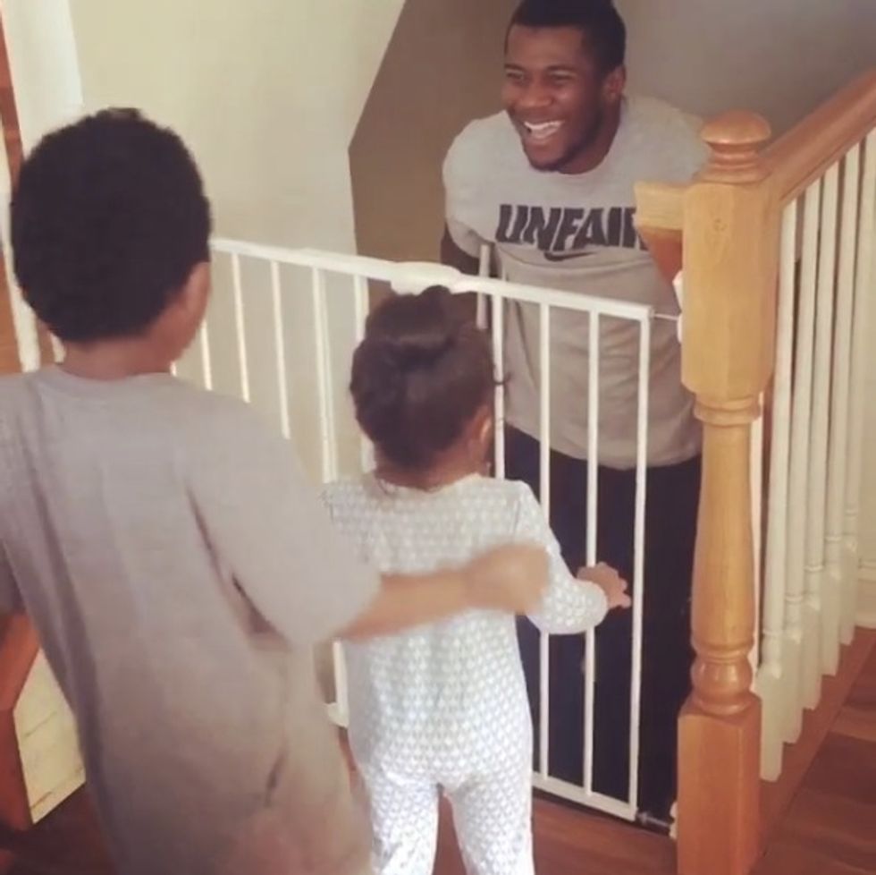 Watch What Happens When an NFL Player Comes Home on Crutches and Greets His Kids After Weeks Battling Potentially Deadly Infection