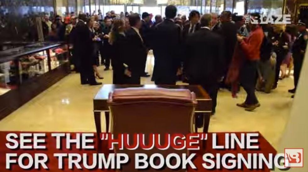 How big was the line for Donald Trump's book-signing event in New York?