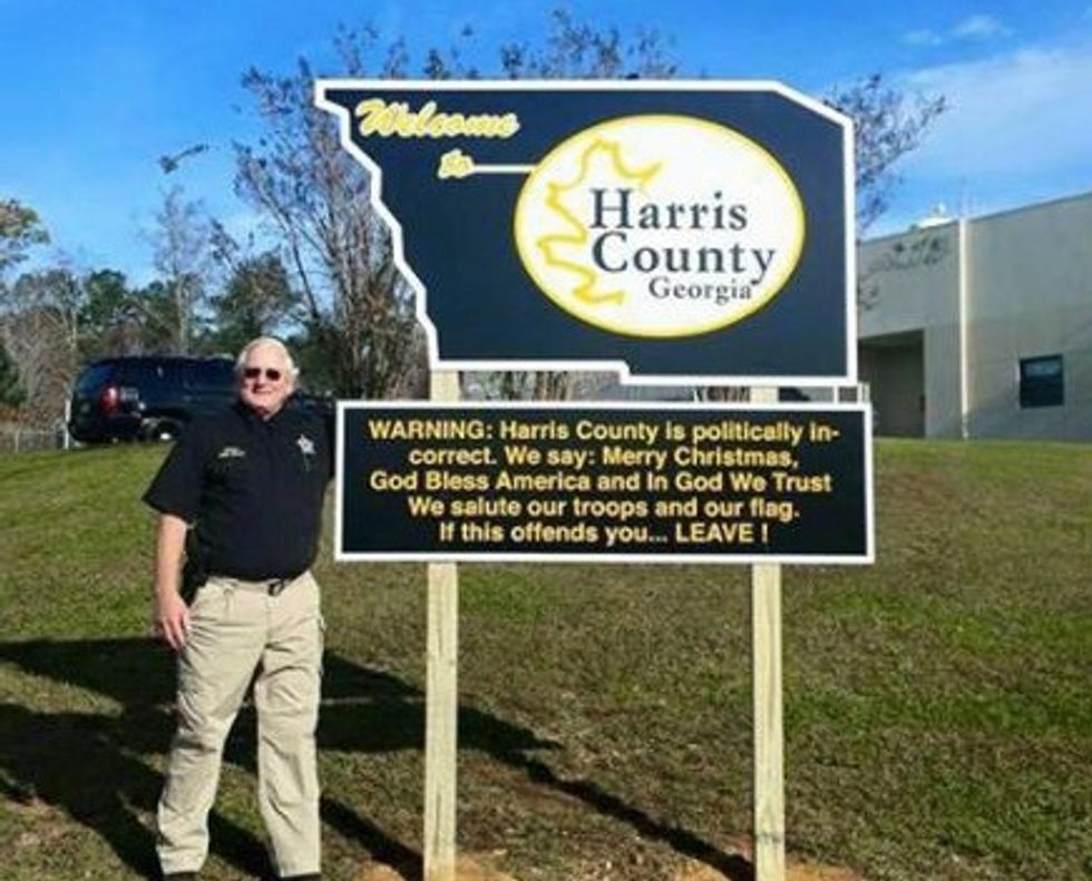 Bully': Atheists Have a Message for Sheriff Whose 'Politically Incorrect' Sign and T-Shirt Tell People Who Don't Like Its Message to 'Leave