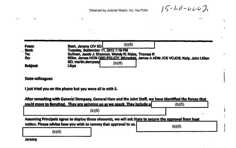 Judicial Watch Releases 'Compelling Benghazi Email' It Says 'Worsens the Scandal of Benghazi