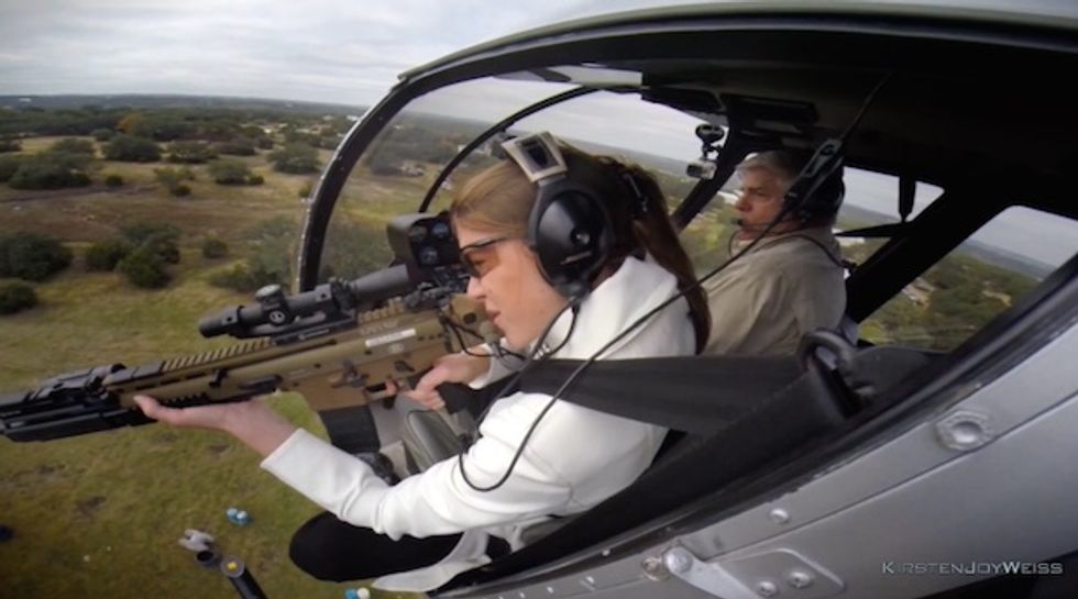 Weekend gun fun! Watch a sharpshooter flying in a helicopter take aim at a moving car rigged with explosives (and much more)