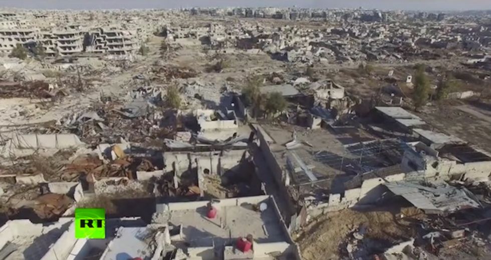 Drone Video Shows the ‘Apocalyptic’ Birds’-Eye View of a Damascus Suburb Where Practically Every Building Is Destroyed or Damaged 