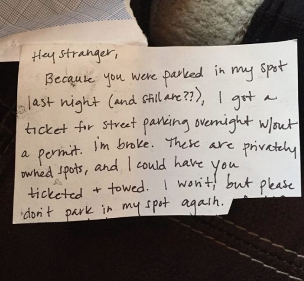 She Left a Frustrated Note on a Stranger's Windshield After the Person Parked in Her Private Spot. What Happened Next Shocked Her.