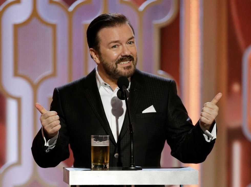 Golden Globes Host Ricky Gervais Opens Monologue With Shots at Sean Penn, Caitlyn Jenner