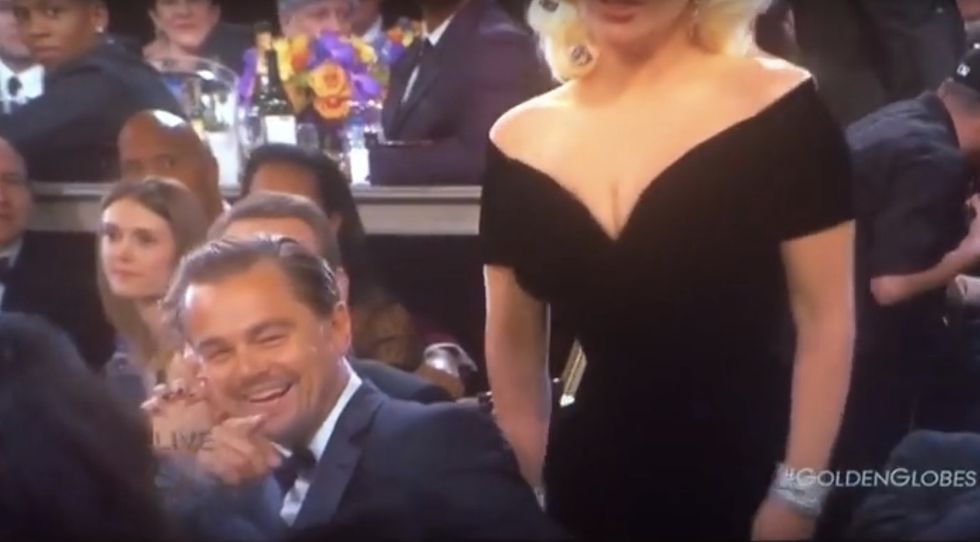 Leonardo DiCaprio Caught on Camera in Hilarious Golden Globe Moment — and It Involves Singer Lady Gaga