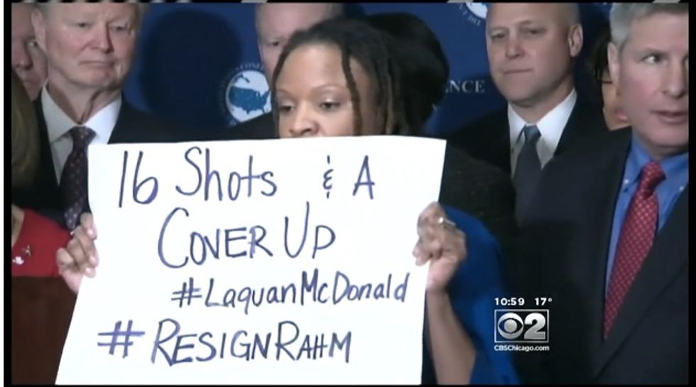 Watch: Demonstrator Interrupts News Conference, Demanding That Chicago Mayor Rahm Emanuel Resign