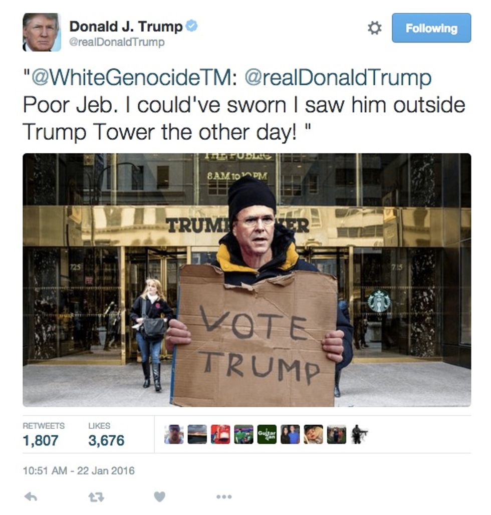 Donald Trump Retweets Tweet Mocking Jeb Bush From Apparent Neo-Nazi Account