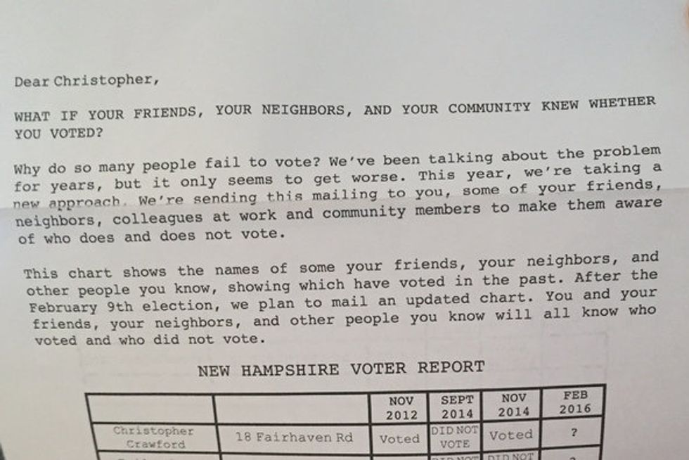 See the Mysterious 'Voter-Shaming' Mailer That Is Turning Up in New Hampshire