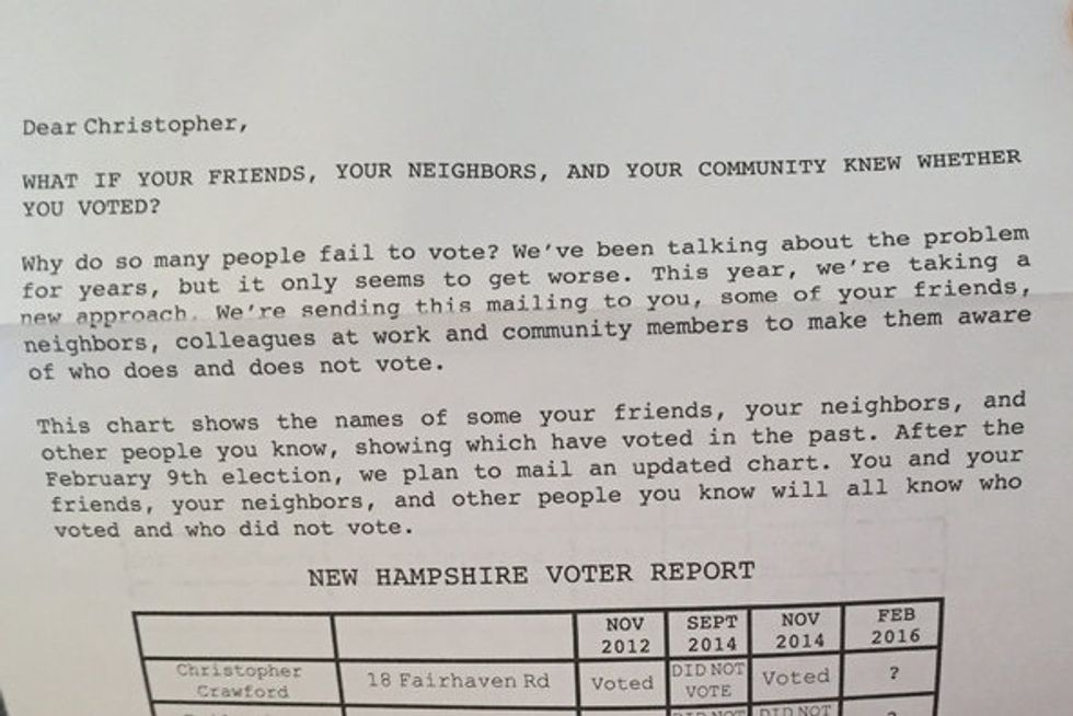 See the Mysterious 'Voter-Shaming' Mailer That Is Turning Up in New Hampshire