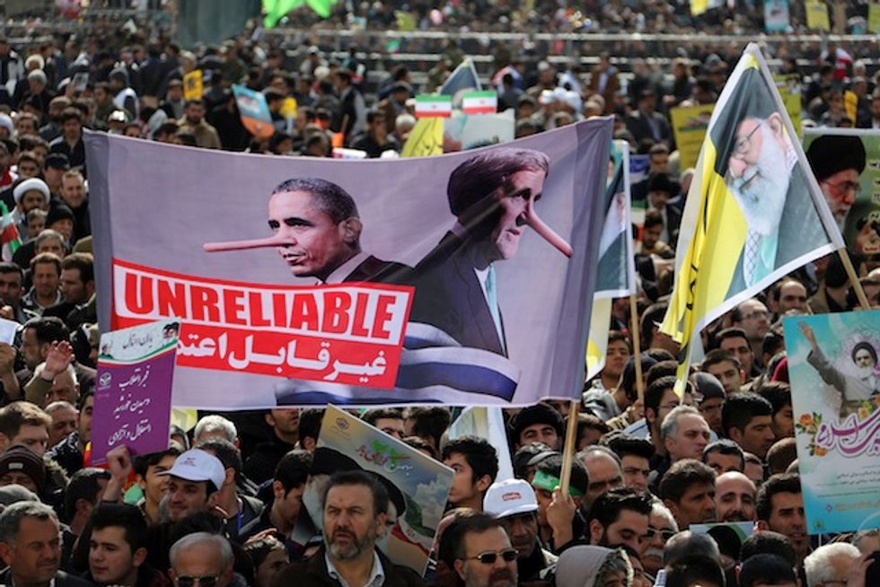 Iranians Celebrate Anniversary of Revolution with Harsh Images of Obama and Kerry