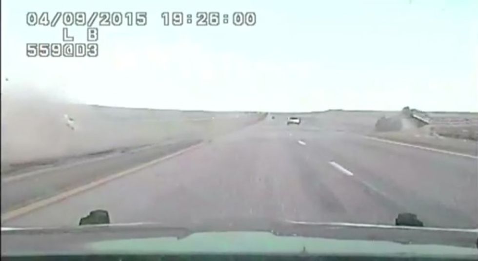 Idaho State Police Release Dashcam Video of a Suspect Flying Through the Air After Losing Control of His Vehicle 