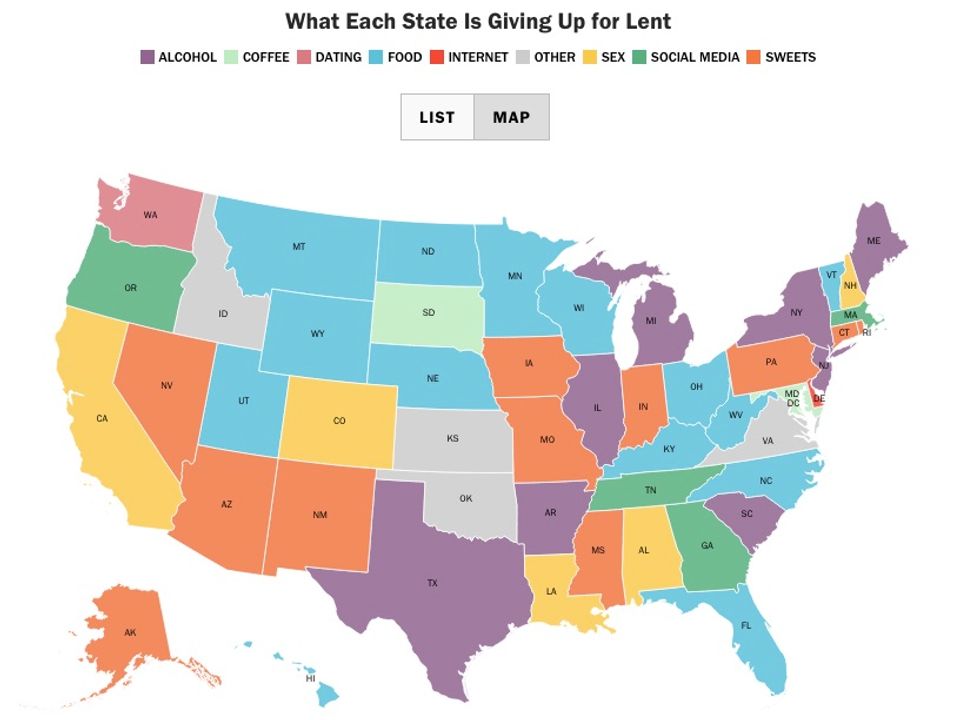 Google Searches Reveal the Top Items Americans Are Giving Up for Lent