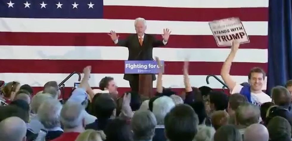 Bill Clinton Confronted by Pro-Trump Protester at Rally — He Counters by Recalling What Trump Once Told Him About Hillary