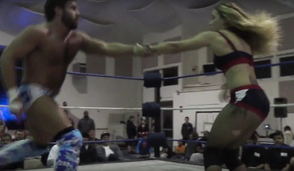 Joey Ryan and Laura James Are Pro Wrestlers — and a Couple. In a Match Against Each Other, Watch as He Halts the Action to Ask Her a Crucial Question.