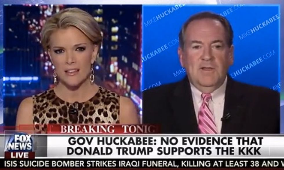 Megyn Kelly Confronts Mike Huckabee Over Trump's KKK Controversy — and Huckabee Both Asks and Answers: 'Is Donald Trump a Racist?\