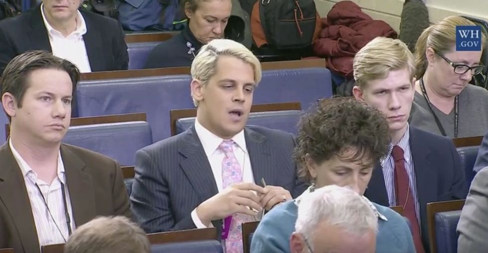 Conservative Reporter Milo Yiannopolous Crashes White House Briefing — and Asks Press Sec a Question