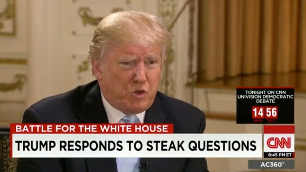 Cooper Confronts Trump: Steaks on Display at News Conference 'Aren't Actually Trump Steaks, Right?