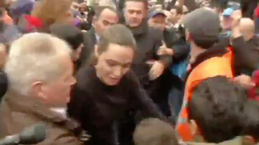 Watch What Happens When Actress Angelina Jolie Tries to Greet Large Crowd of Migrants at Refugee Camp