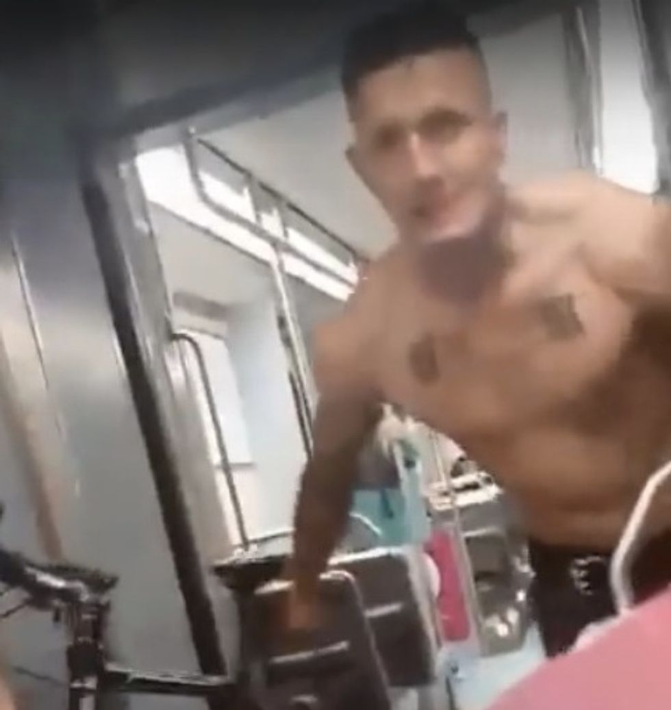 Shirtless Troublemaker Caught on Video Threatening Train Passengers — Until a Fitness Trainer Shows Up and Busts a Move That Has the Clip Going Viral