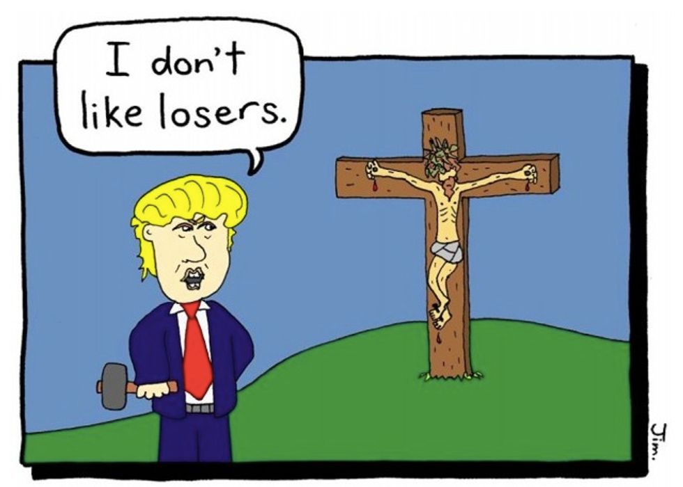 Thieves Steal Shocking Church Billboard Featuring Cartoon of Donald Trump Mocking Jesus as He Dies on the Cross — and Here's the Pastor's Response