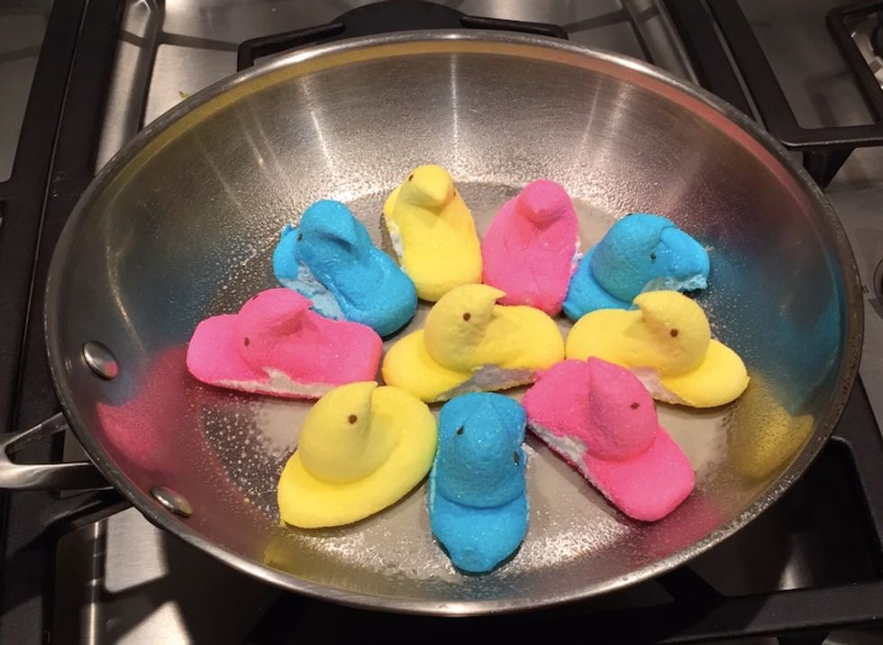 Watch what happens when you put marshmallow Peeps in a hot pan 