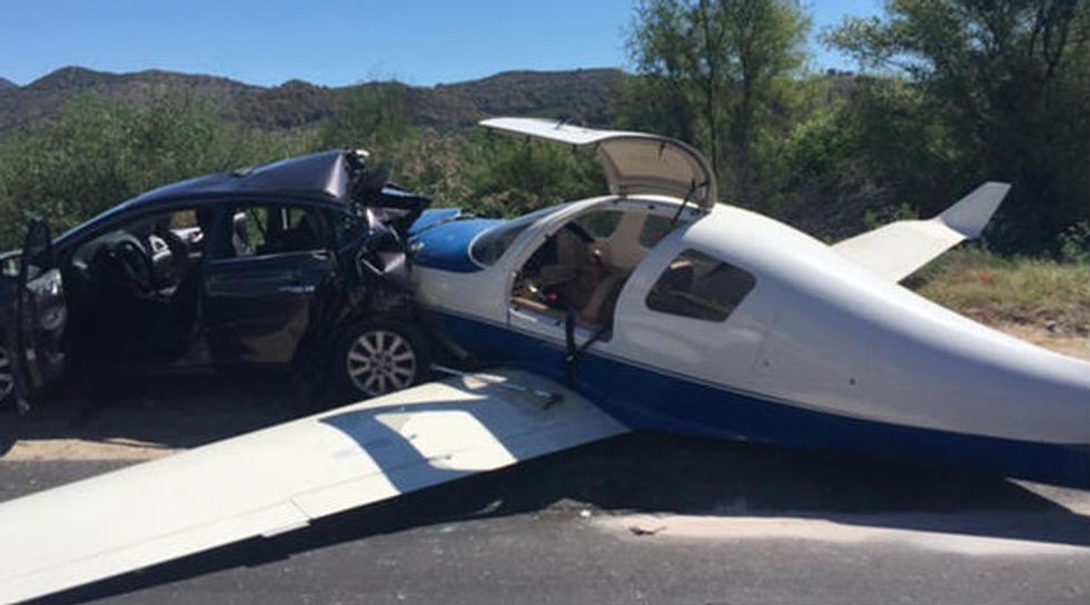 Small Plane Crashes Into Car on California Freeway; At Least 1 Dead, Others Injured