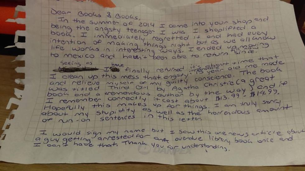 Woman Who Stole Book as a Teenager Pays Store, Asks for Forgiveness in Anonymous Letter
