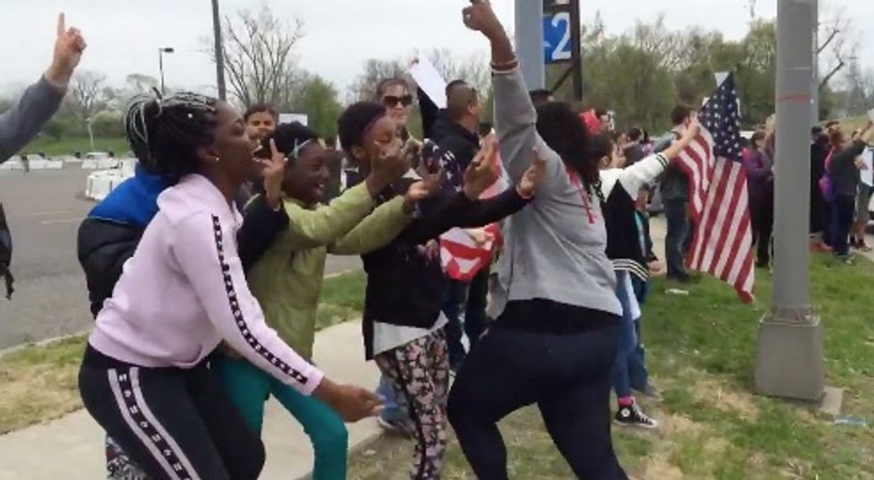 Very Young Protesters' Yell Profanities at Trump Supporters Outside Indiana Rally