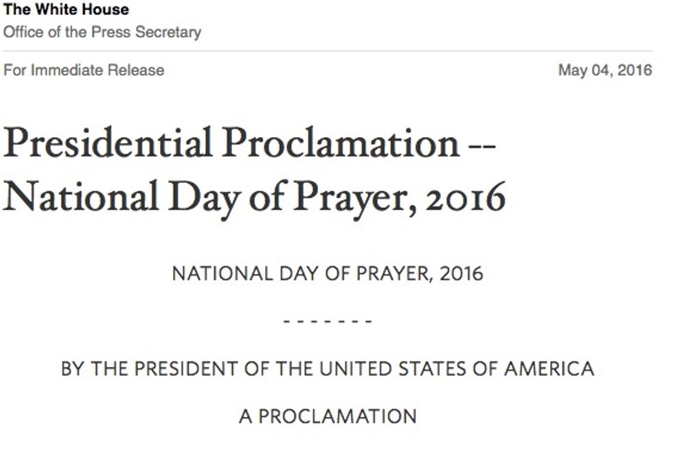 Obama Unveils National Day of Prayer Proclamation: America Was 'Founded on the Idea of Religious Freedom