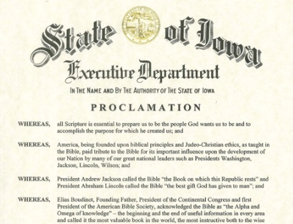 Read Iowa Governor's Proclamation and You'll Quickly See Why Atheists Are Absolutely Outraged — but Are They Justified?