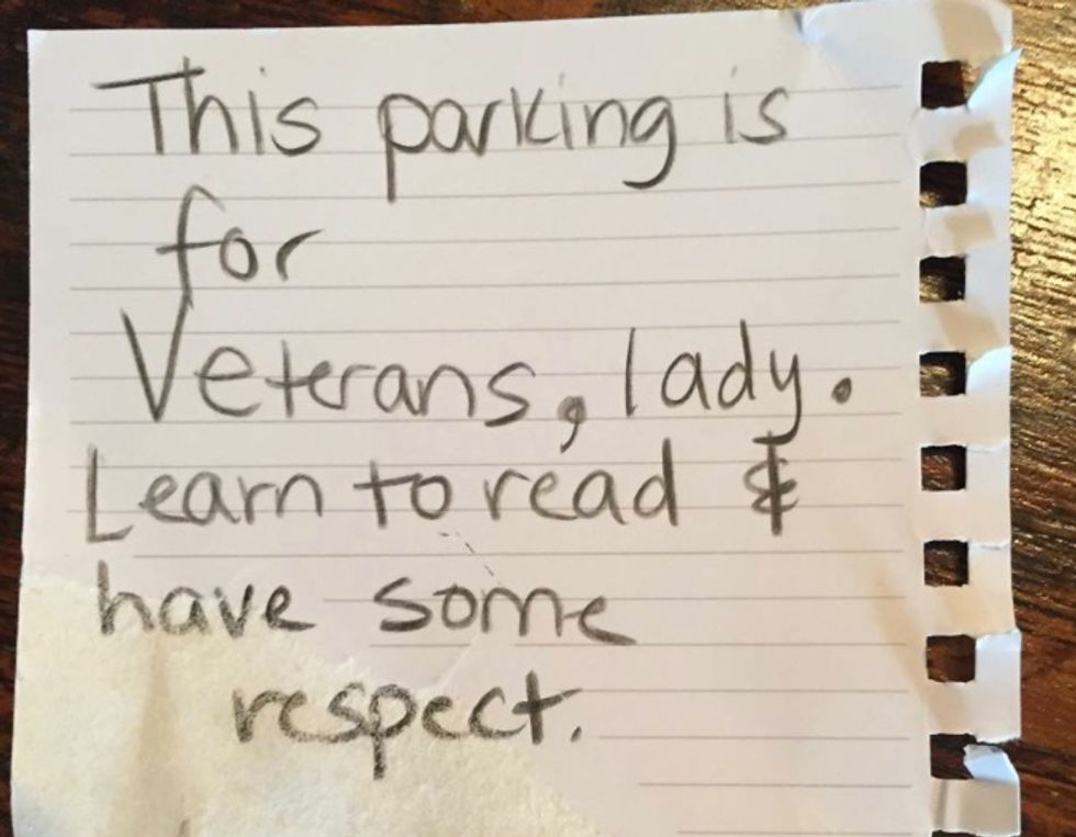 Female Navy Veteran Receives Rude Note Telling Her Not to Use a Veterans Parking Space — Here's How She Replied