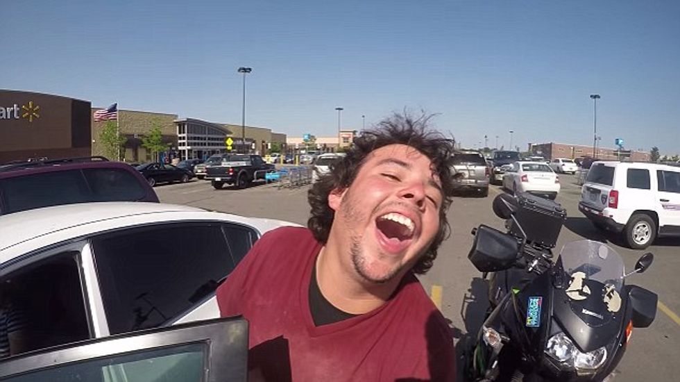 Wild Video: Belligerent Driver Is Given Final Warning by Motorcyclist Not to Touch Him or His Property Again — He Doesn’t Listen