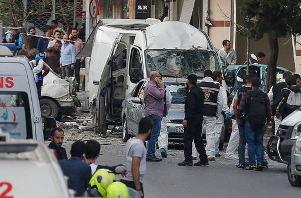 At least five people injured after bomb explodes near police station in Turkey