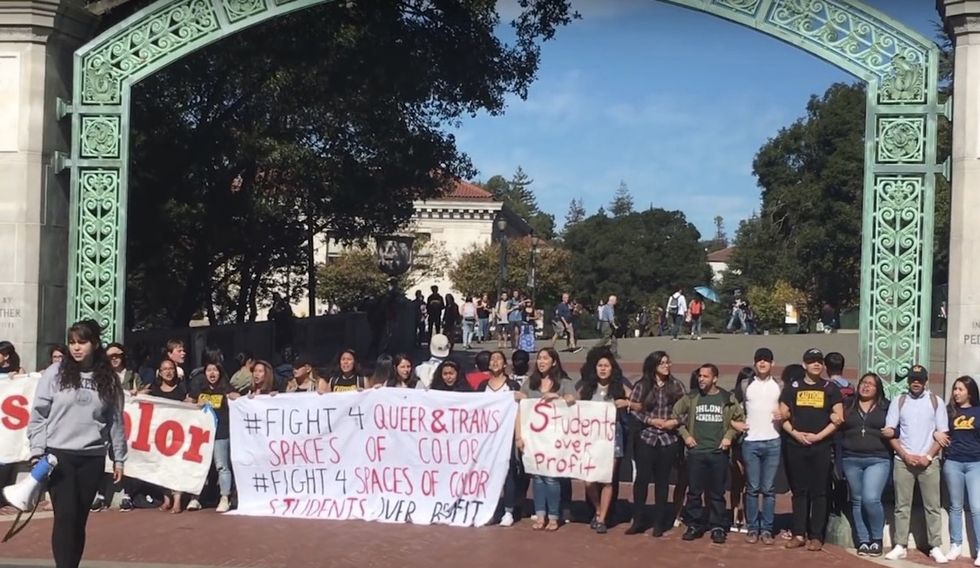 Berkeley protesters blocking footbridge let people of color pass. White people? They're given a two-word command.